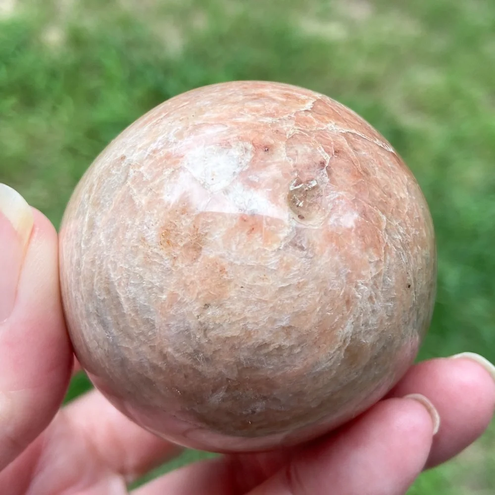 Peach Moonstone Egg. Carved and Polished Large Crystal Egg
